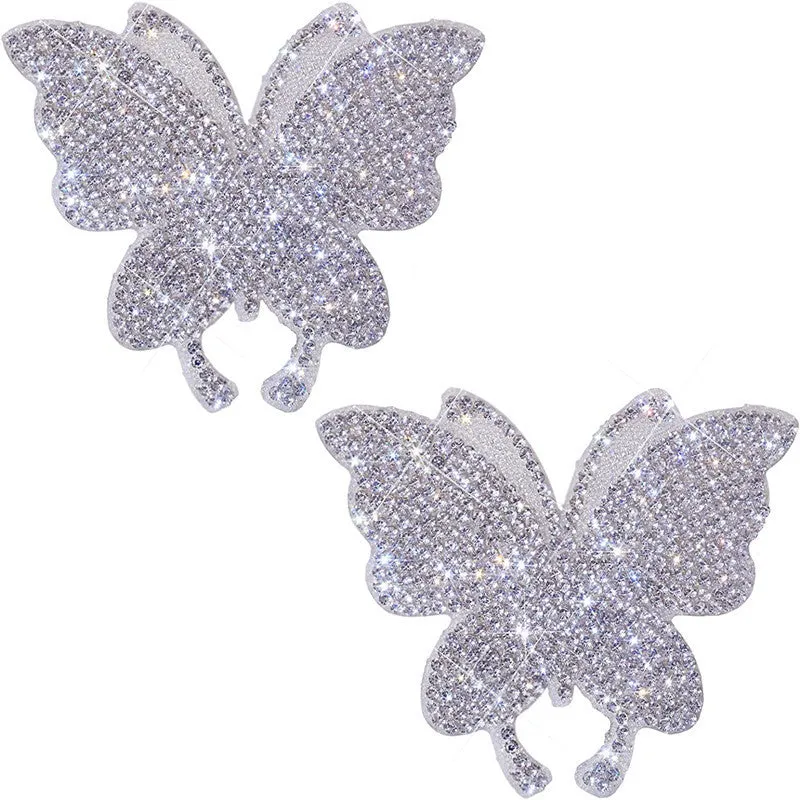 Diamond-encrusted glass car sticker in bear paw or butterfly shape, 7x6cm, on a drill stick.