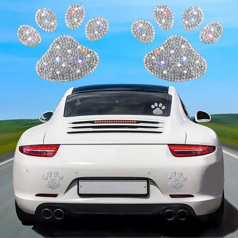 Diamond-encrusted glass car sticker in bear paw or butterfly shape, 7x6cm, on a drill stick.