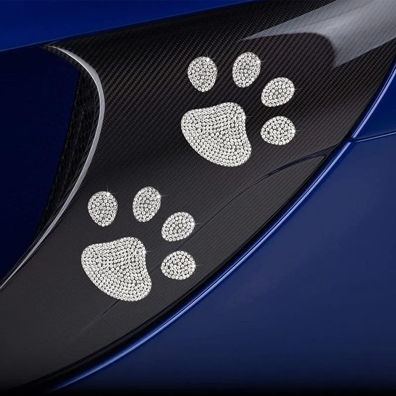 Diamond-encrusted glass car sticker in bear paw or butterfly shape, 7x6cm, on a drill stick.
