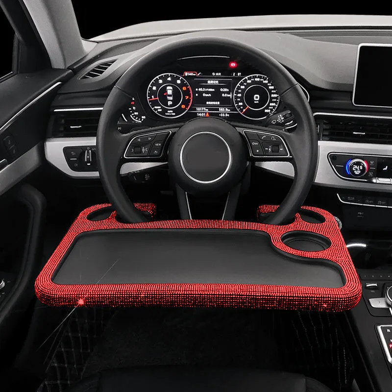 Car steering wheel diamond inlaid dinner plate, 43x29cm, high-precision water drill material, with diamond colour finish