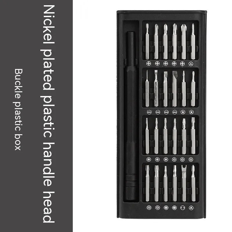24-in-1 magnetic precision screwdriver set with bits, chrome vanadium steel shaft, and aluminium/plastic handles.