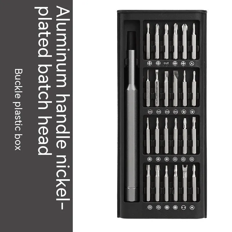 24-in-1 magnetic precision screwdriver set with bits, chrome vanadium steel shaft, and aluminium/plastic handles.