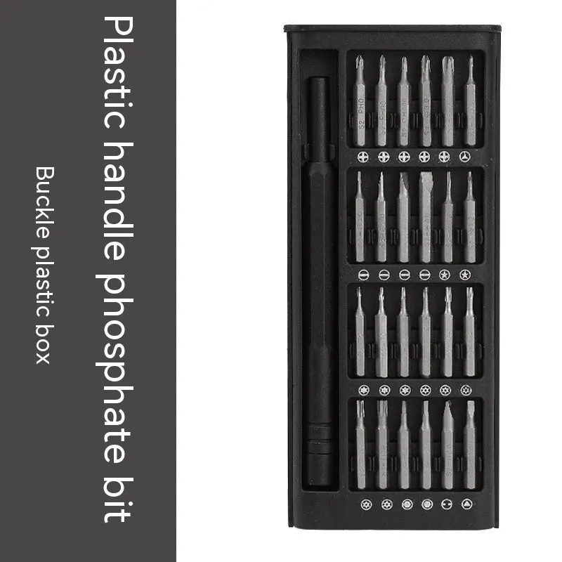 24-in-1 magnetic precision screwdriver set with bits, chrome vanadium steel shaft, and aluminium/plastic handles.