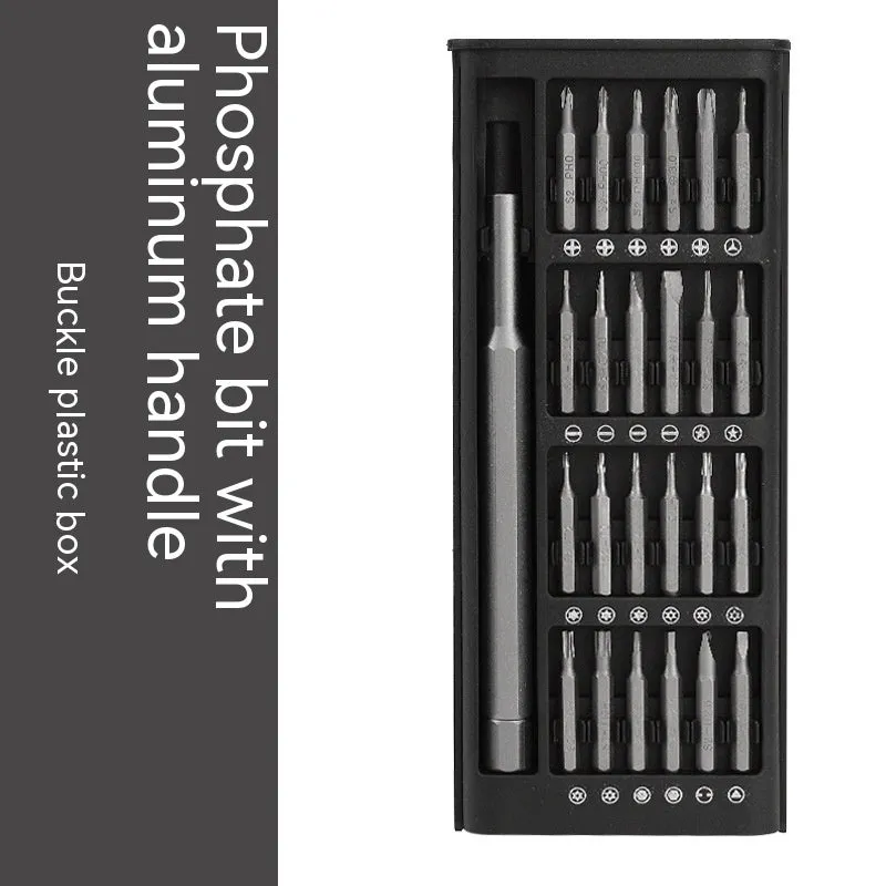 24-in-1 magnetic precision screwdriver set with bits, chrome vanadium steel shaft, and aluminium/plastic handles.