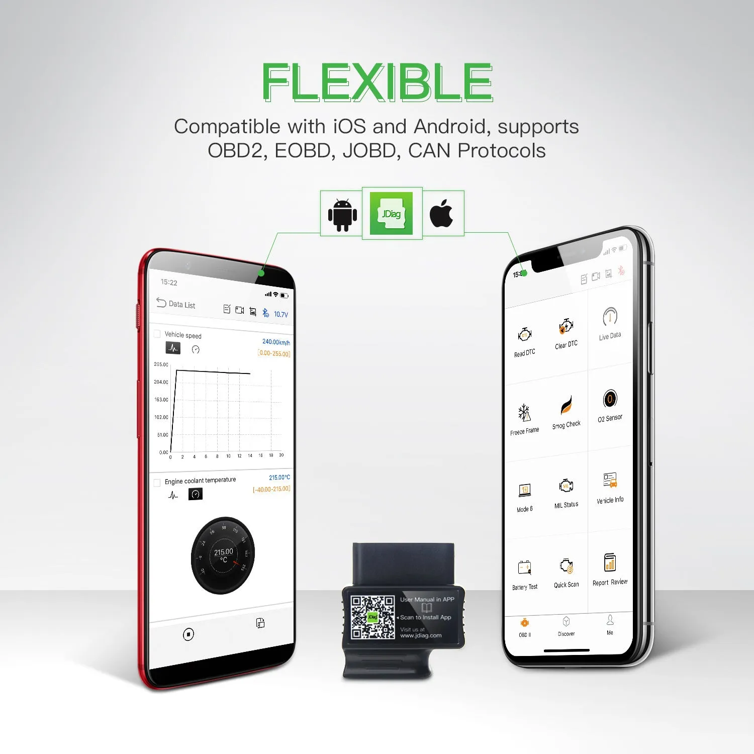 FasLink M2 OBD2 Bluetooth 4.0 voice diagnostic scanner with logo LED indicator and non-slip shell