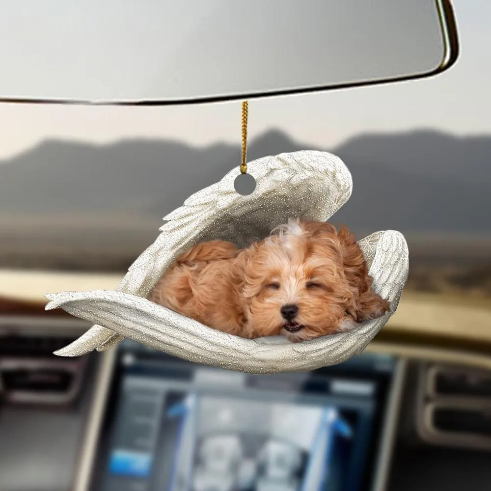 Sleeping dog angel acrylic car pendant ornament with glossy finish, 10cm length