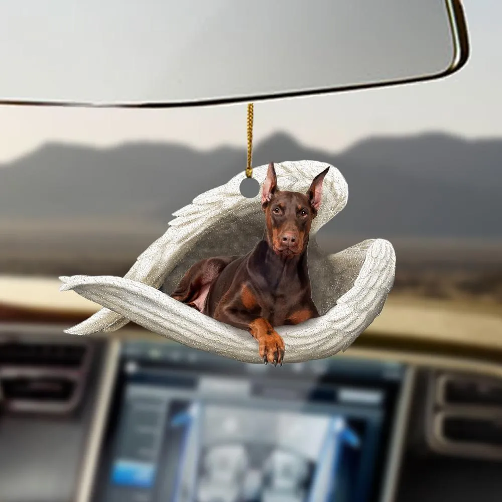 Sleeping dog angel acrylic car pendant ornament with glossy finish, 10cm length