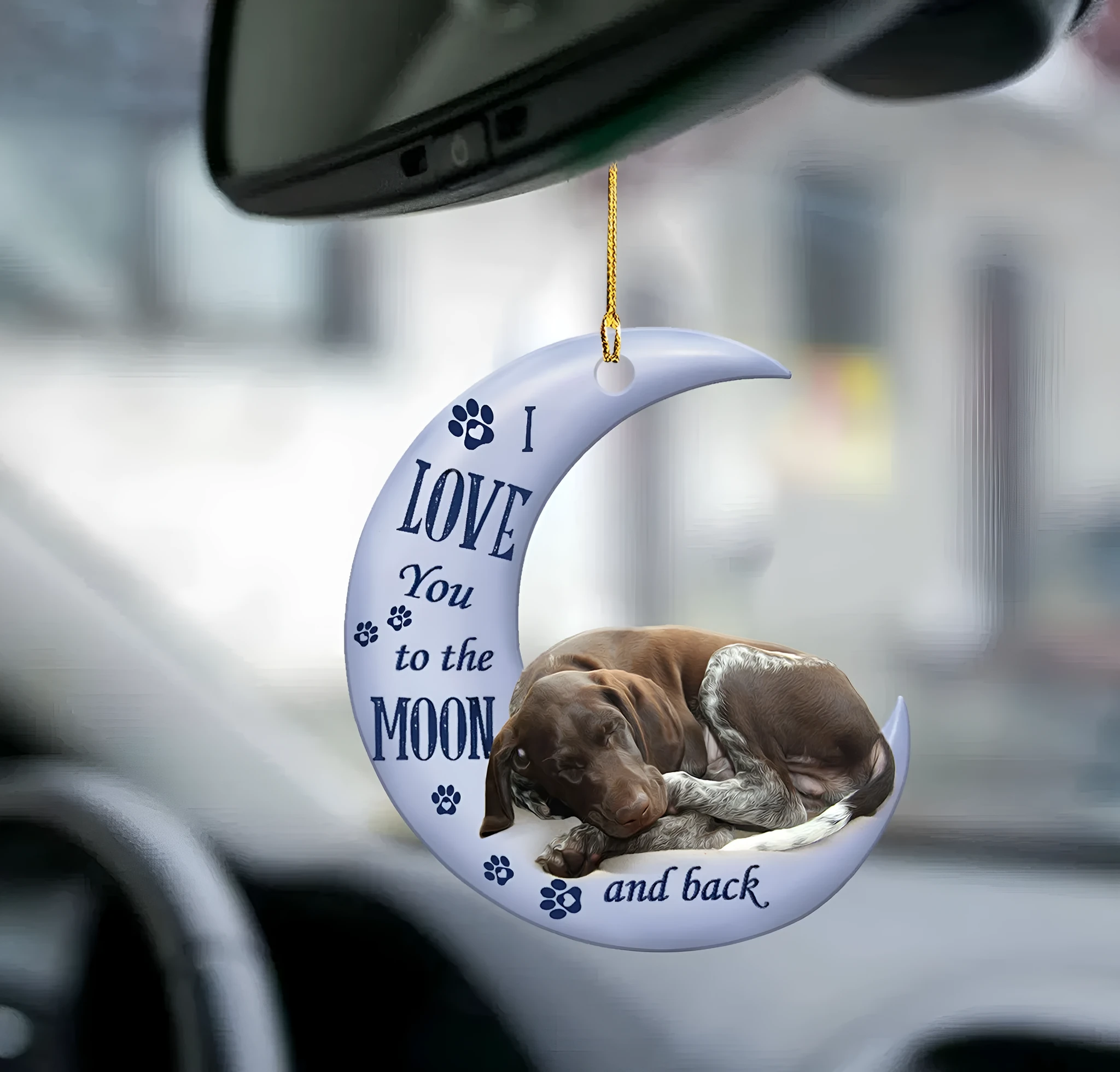 Sleeping dog angel acrylic car pendant ornament with glossy finish, 10cm length