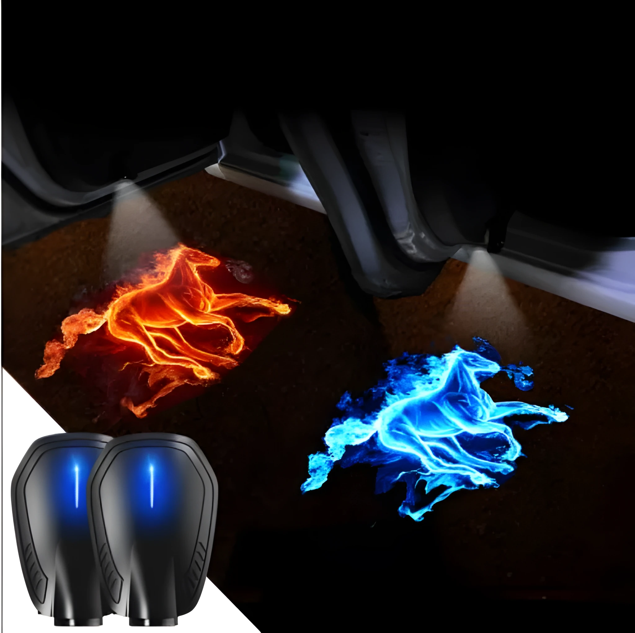 Rechargeable wireless plastic car door welcome light with HD projection in Blue Horse colour