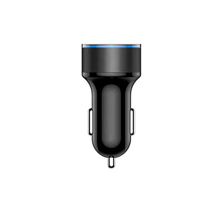 5V 3.1A dual USB car charger with red LED display in black, blue, gold, red, and silver colours