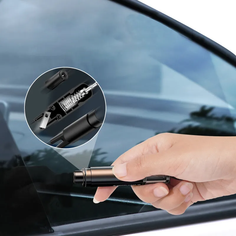 Black and red 2-in-1 car emergency safety hammer with tungsten steel glass breaker tip and seat belt cutter slot