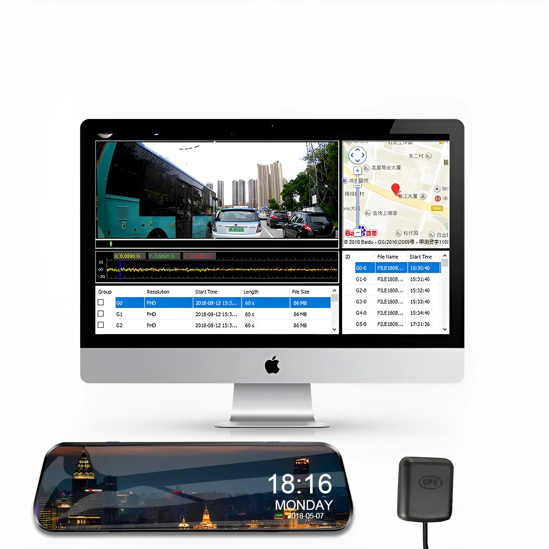 10-inch black rearview mirror driving recorder with 170-degree wide-angle lens and 12MP camera installed over car mirror