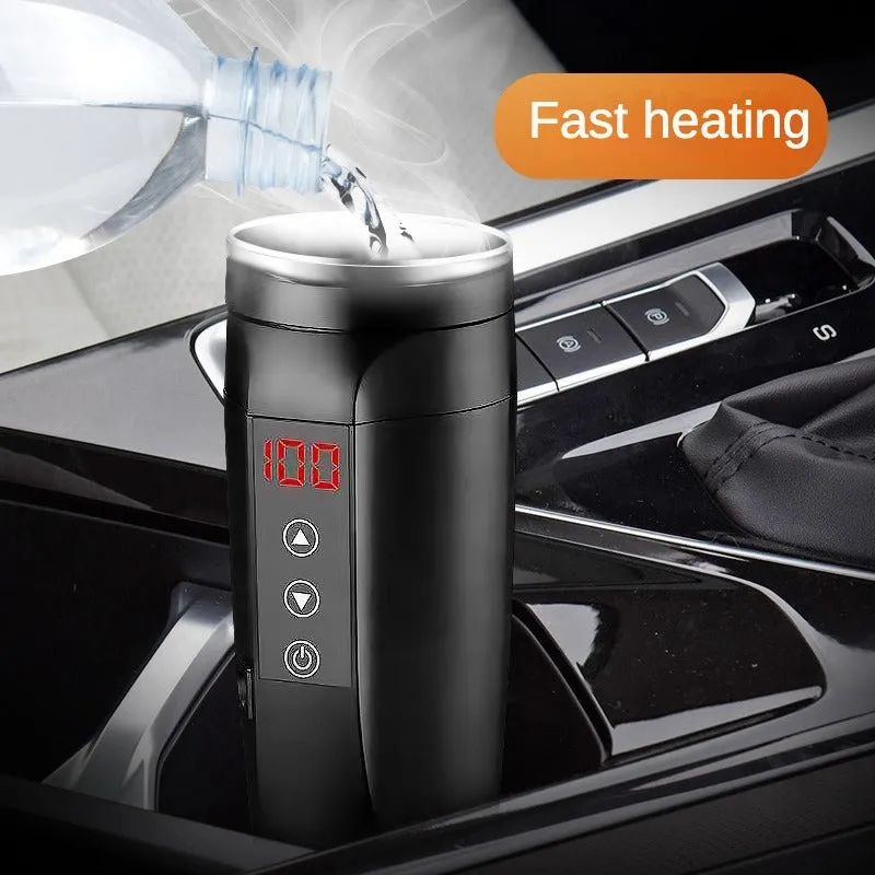 Insulated electric cup water heater for automobiles, 304 stainless steel inner, black, 210x72mm, with converter box
