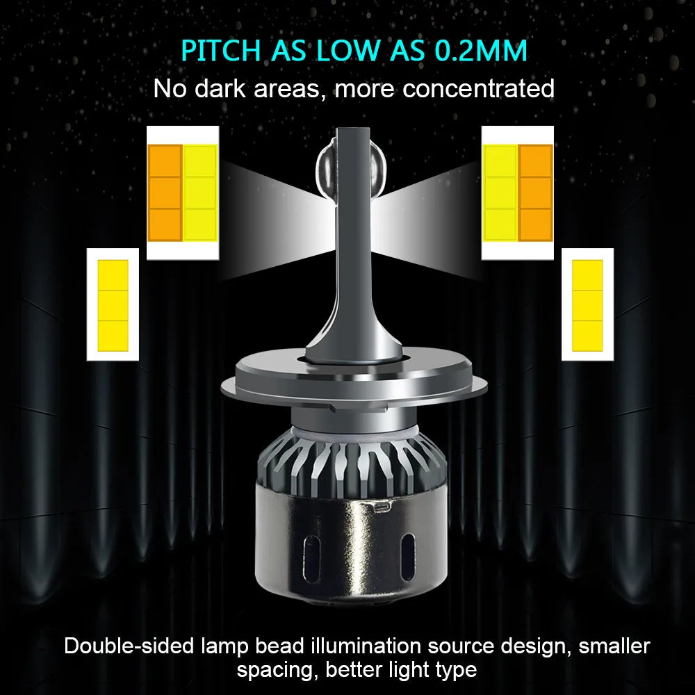 Single car LED headlight bulb with aluminium housing and three-colour 3000K 4300K 6000K output for far and near light