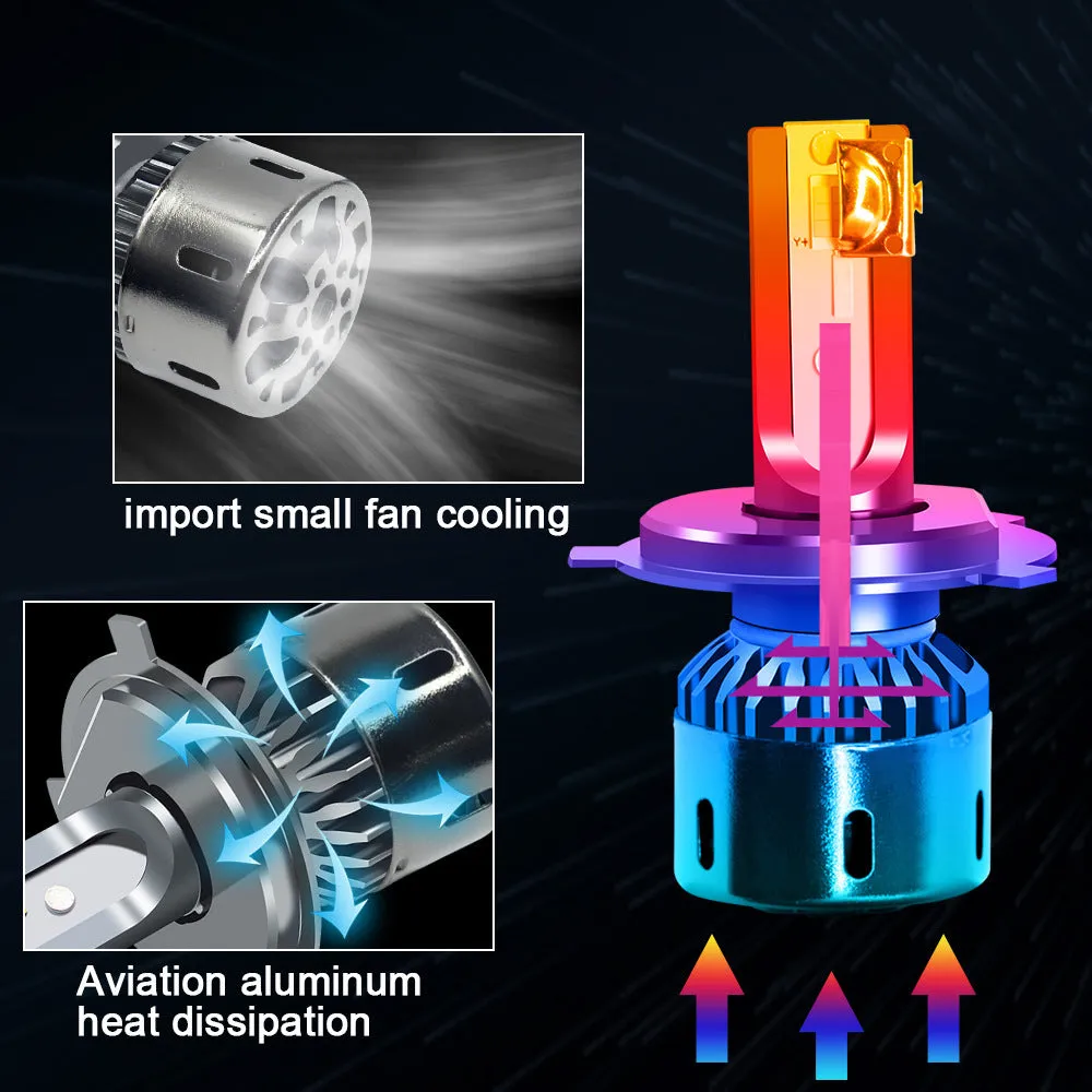 Single car LED headlight bulb with aluminium housing and three-colour 3000K 4300K 6000K output for far and near light