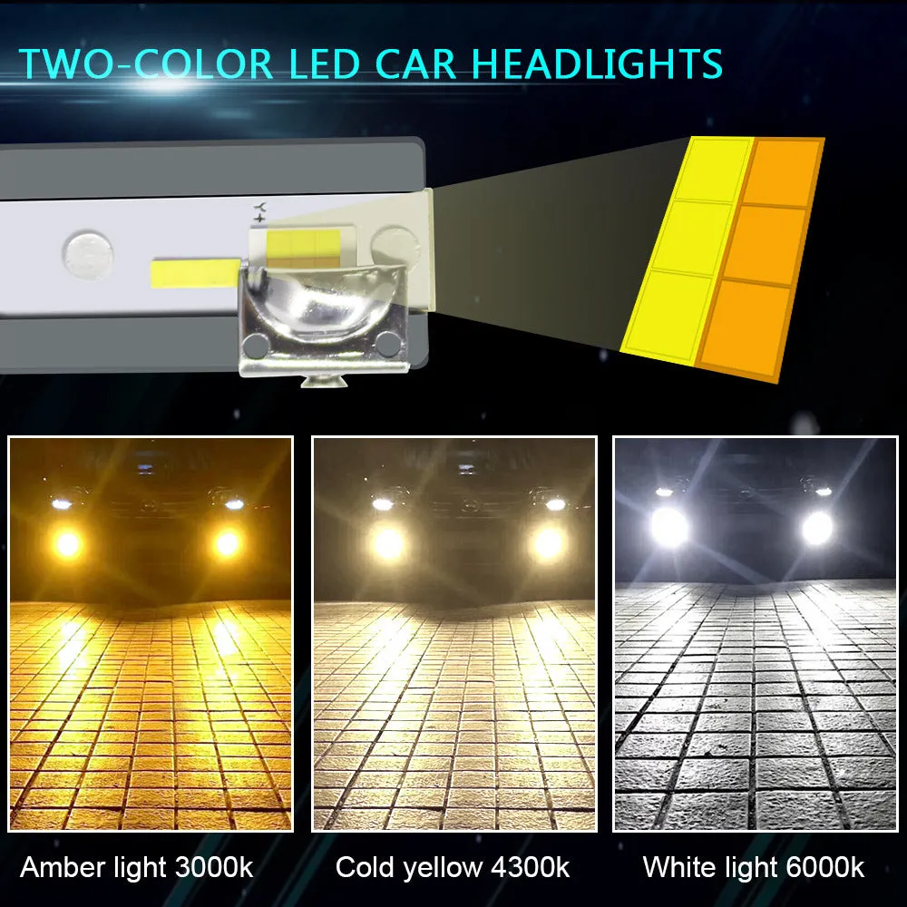 Single car LED headlight bulb with aluminium housing and three-colour 3000K 4300K 6000K output for far and near light