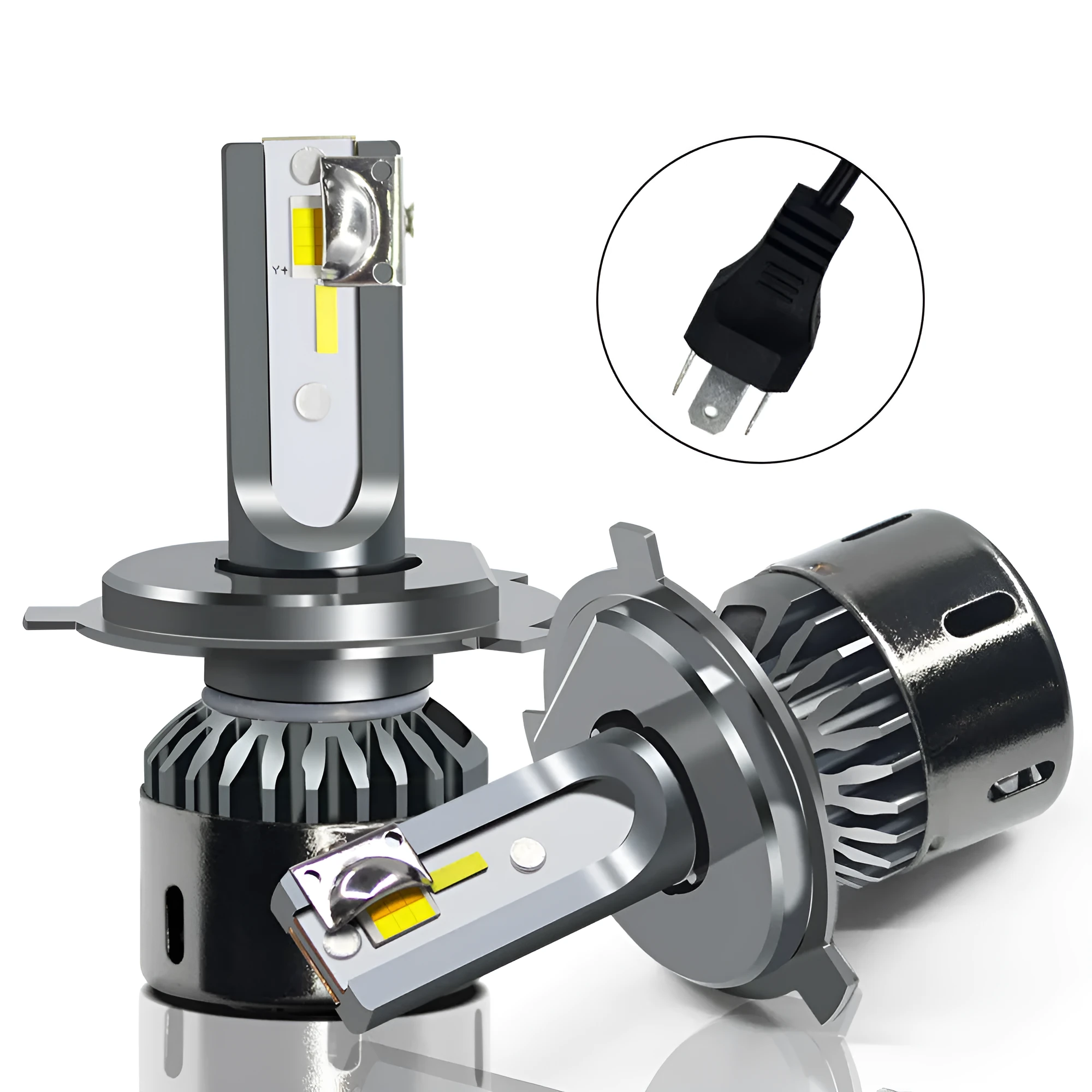 Single car LED headlight bulb with aluminium housing and three-colour 3000K 4300K 6000K output for far and near light