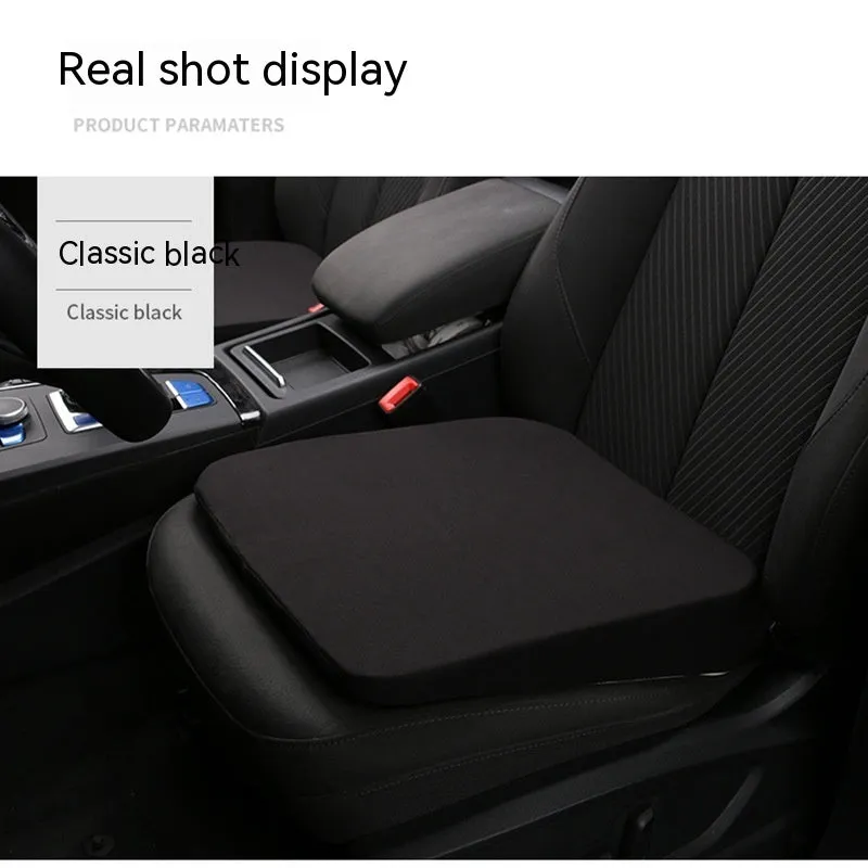 Black car seat cushion with thick 6cm padding for driver height elevation