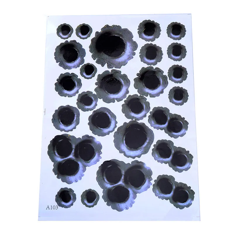 Car scratch simulation bullet hole crack vinyl sticker 21x30cm with four hole pattern styles on a car bumper