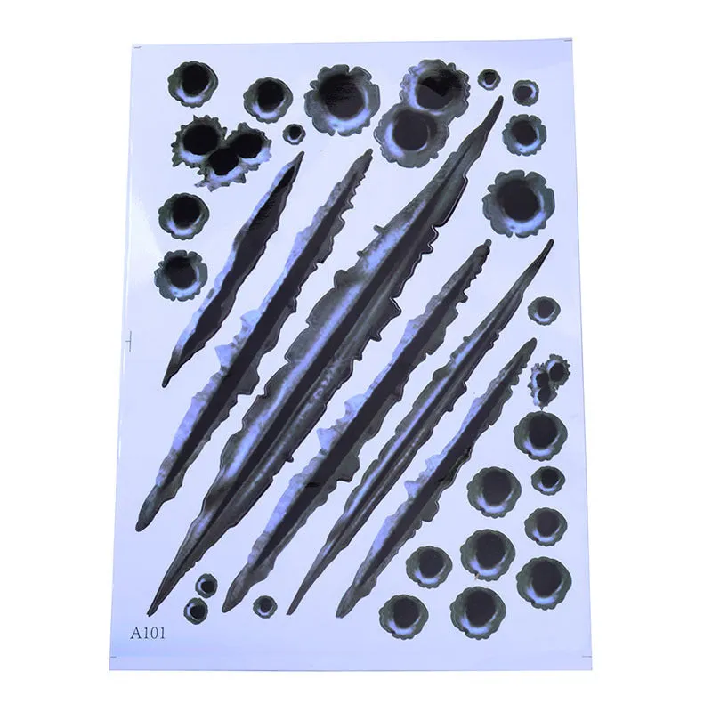 Car scratch simulation bullet hole crack vinyl sticker 21x30cm with four hole pattern styles on a car bumper