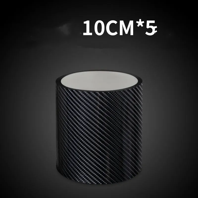 Set of car door anti-collision strips in carbon fiber black pattern on a gray surface, showing 30mm 50mm 70mm widths