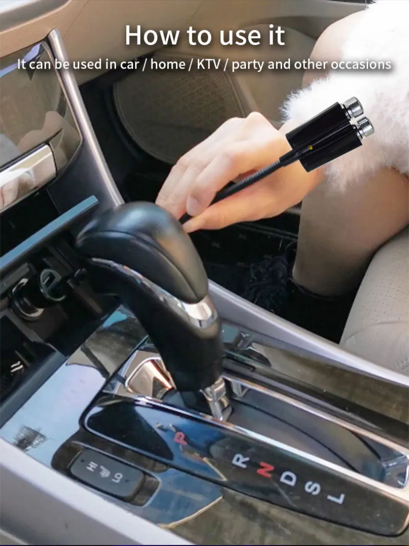 Car USB star sky ceiling light with red and blue light pattern on black car ceiling