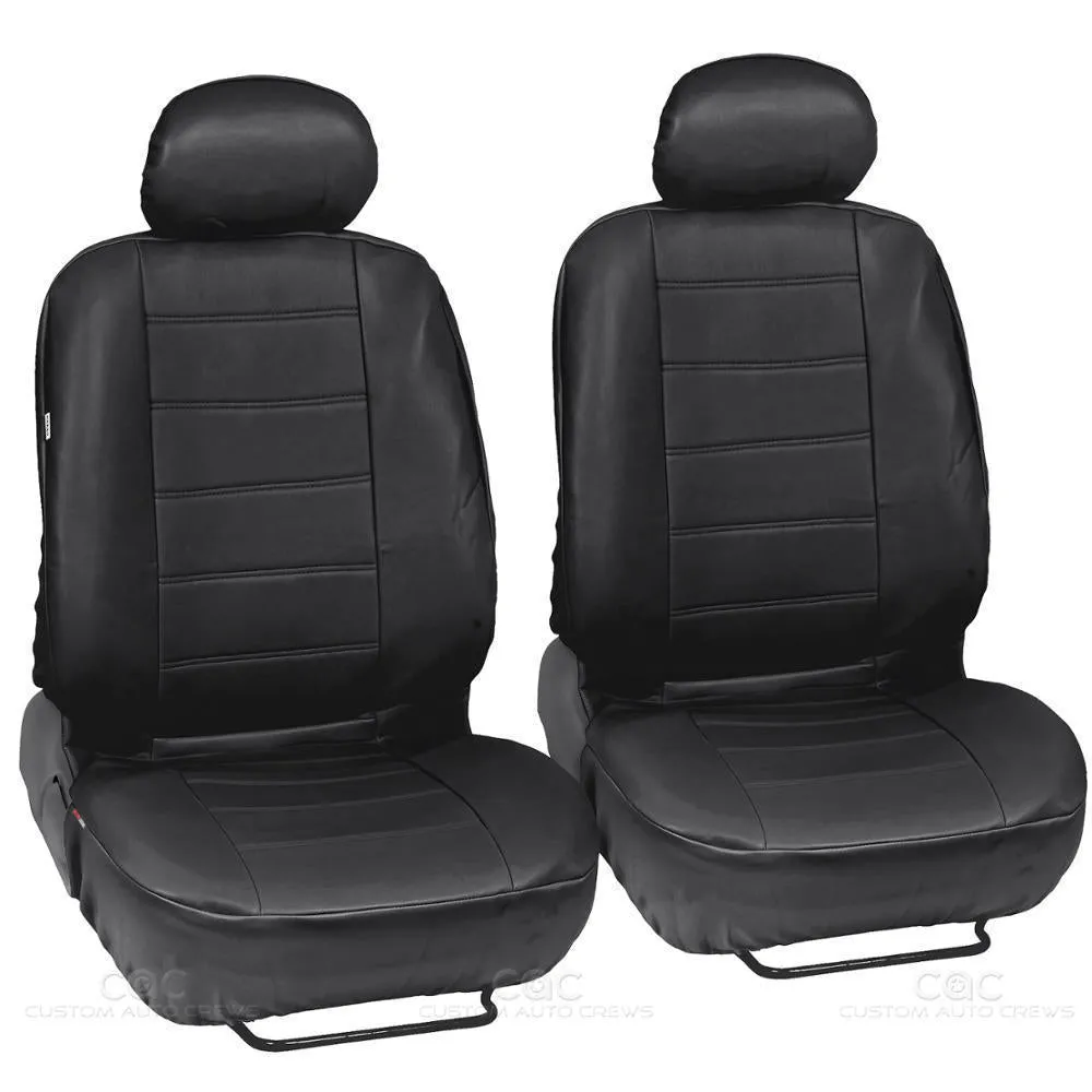 Car leather seat cover set 9-piece with installation hooks and English manual on vehicle seat