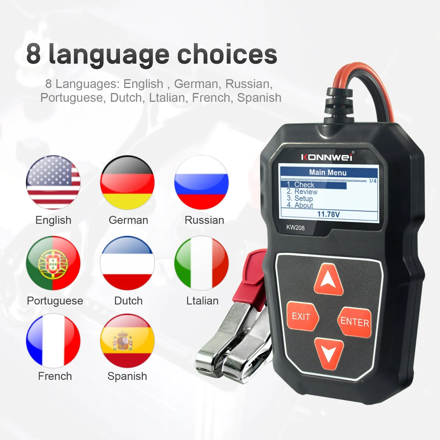 KONNWEI KW208 car battery resistance tester in black
