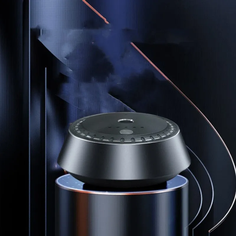 Black metal USB rechargeable car aroma diffuser showing compact size and design