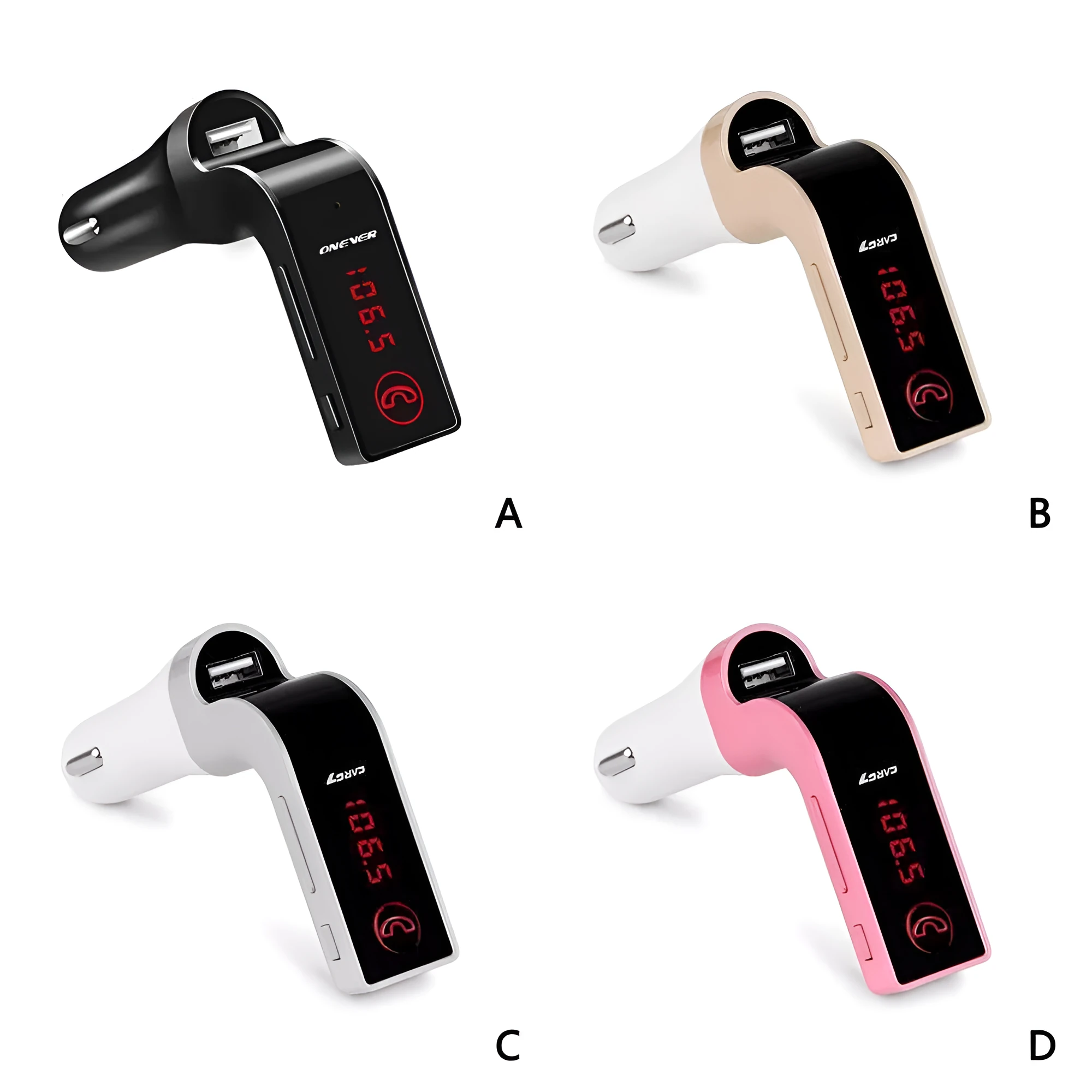 Vehicle Bluetooth receiver FM transmitter car kit in black with USB output and LCD display