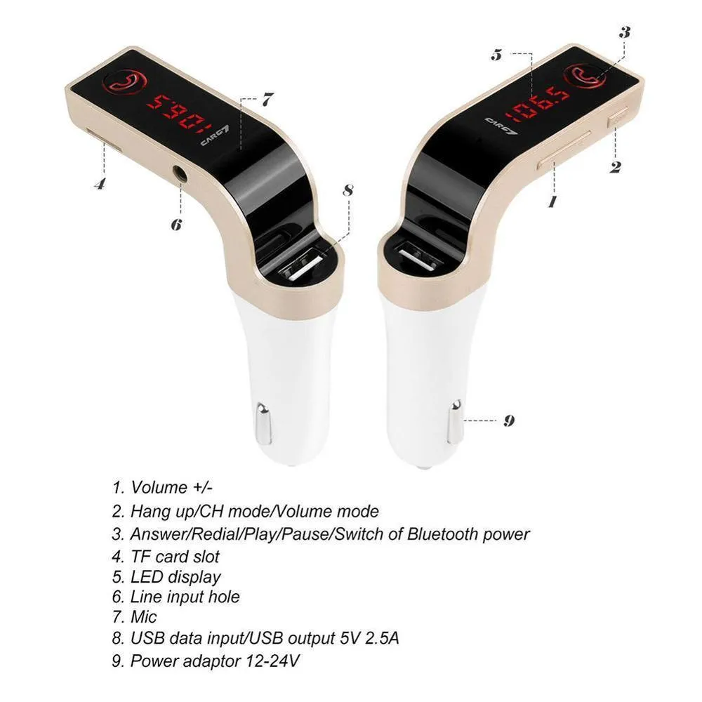 Vehicle Bluetooth receiver FM transmitter car kit in black with USB output and LCD display