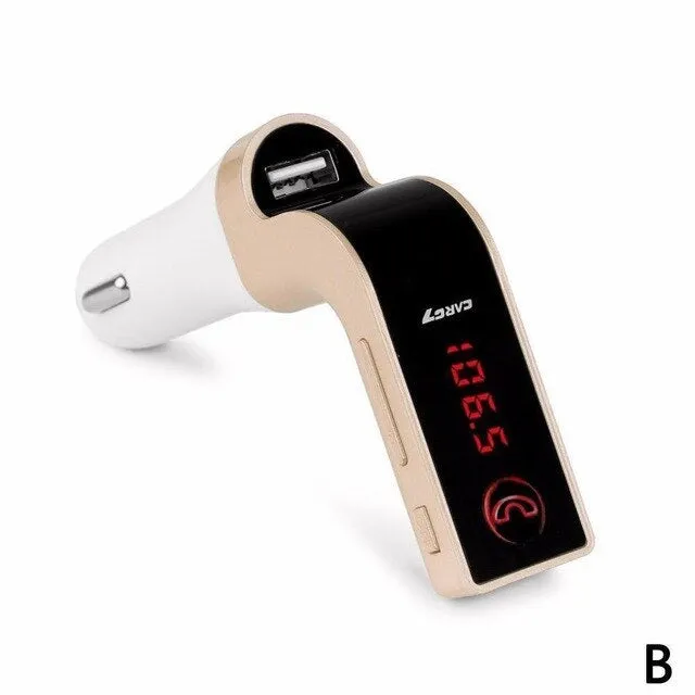 Vehicle Bluetooth receiver FM transmitter car kit in black with USB output and LCD display