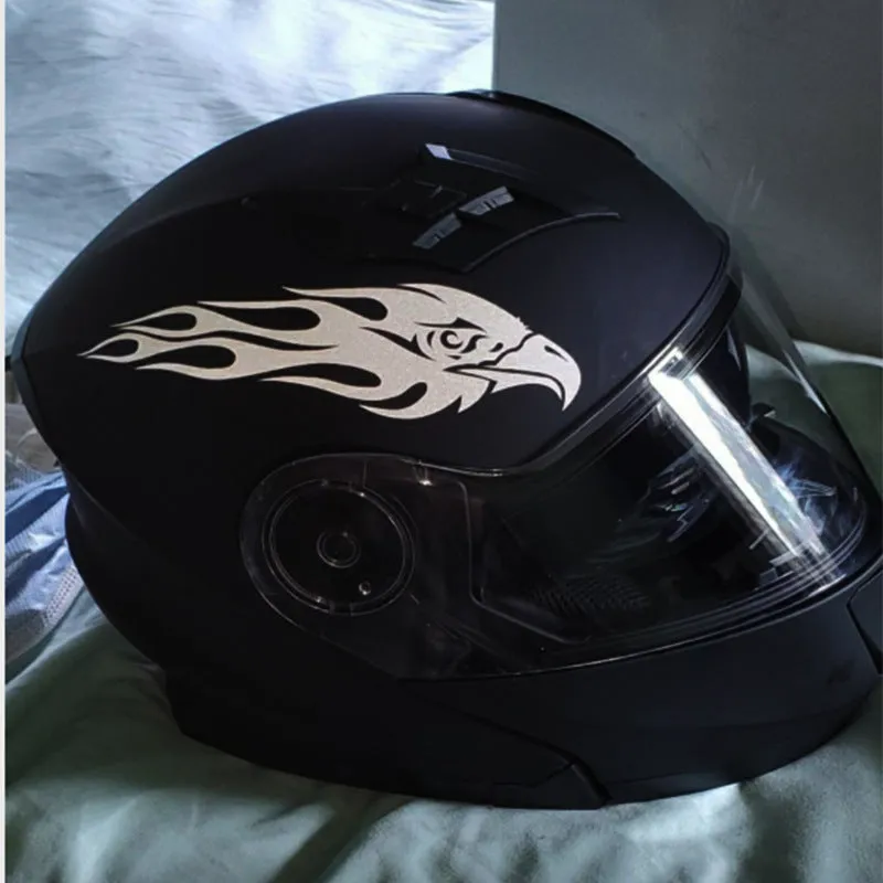 Reflective car sticker with eagle flame design in black colour, PET material, 20x4.7cm