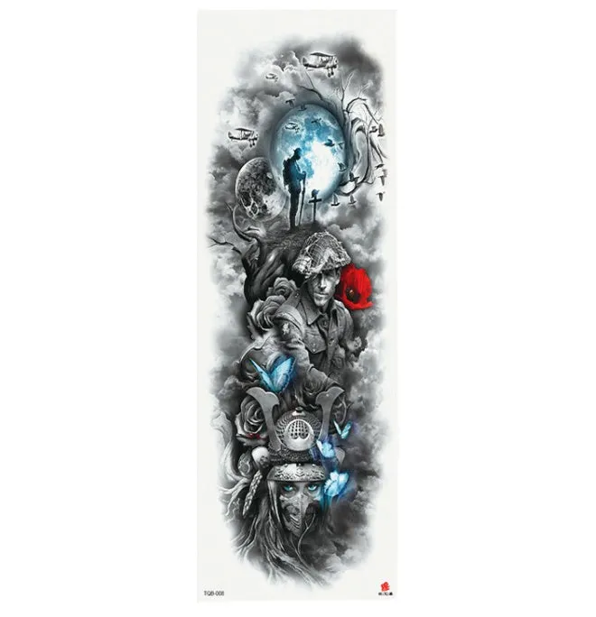 Full arm waterproof tattoo sticker 480x170mm with transfer process semi-manual production