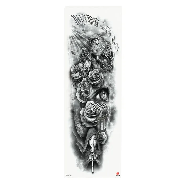 Full arm waterproof tattoo sticker 480x170mm with transfer process semi-manual production