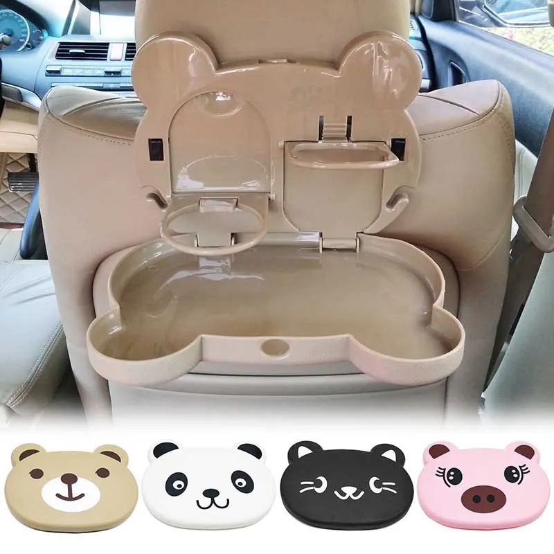Child car seat table tray in white PP with side hooks, 20 by 23.5 cm, for drinks and snacks