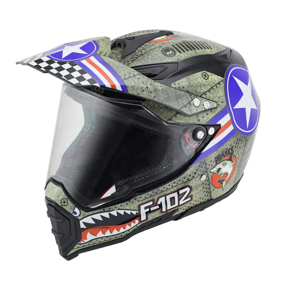 Full-cover motorcycle off-road helmet with ABS shell in black colour