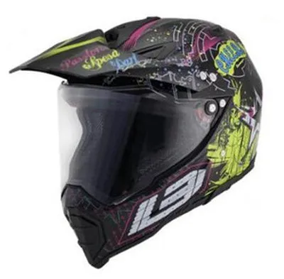 Full-cover motorcycle off-road helmet with ABS shell in black colour