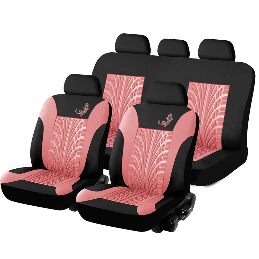 Red gecko mesh cloth universal car seat cover 9-piece set for 5-seater vehicles with iron hooks