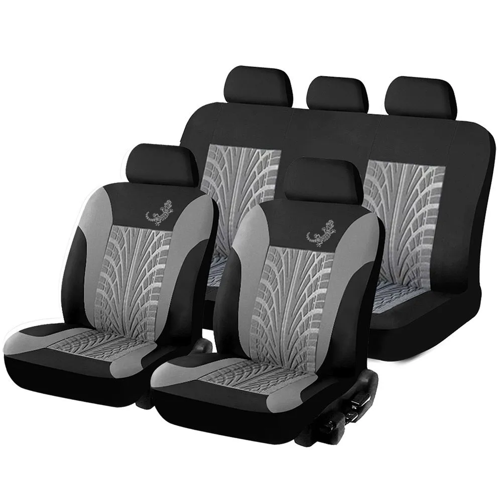 Red gecko mesh cloth universal car seat cover 9-piece set for 5-seater vehicles with iron hooks
