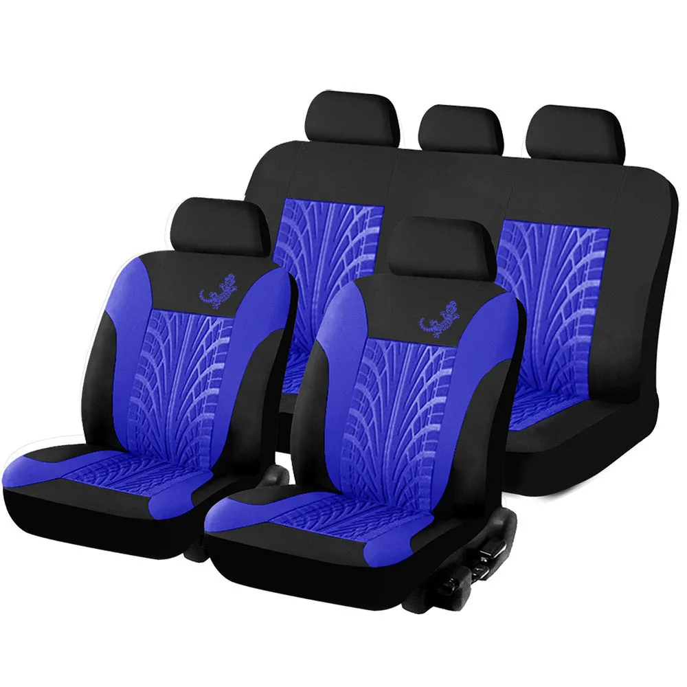 Red gecko mesh cloth universal car seat cover 9-piece set for 5-seater vehicles with iron hooks
