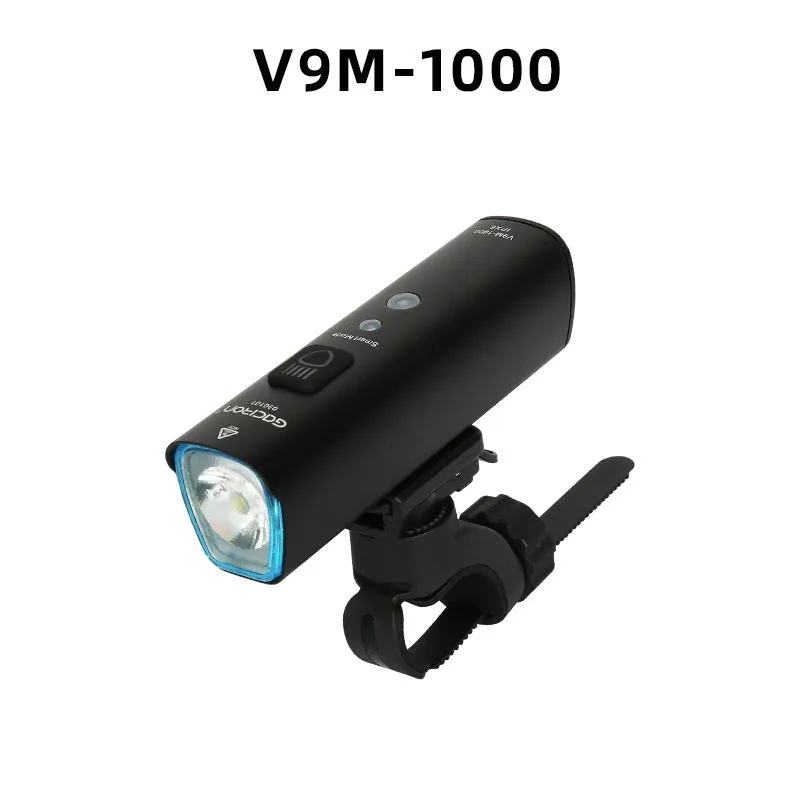 Waterproof bicycle headlight 1600 lumens CREE XML2 with power bank, black, mounted on handlebar