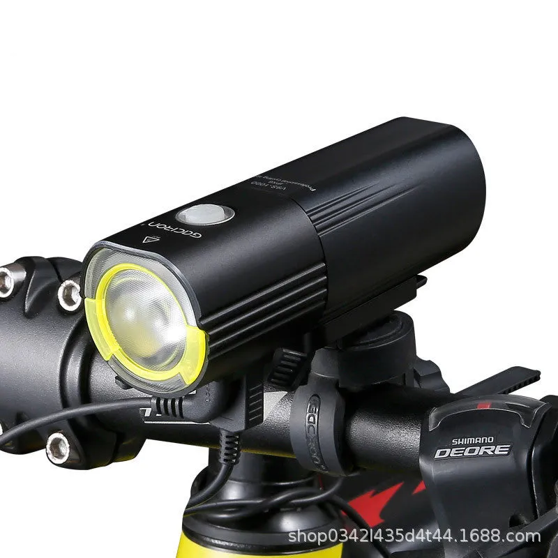 Waterproof bicycle headlight 1600 lumens CREE XML2 with power bank, black, mounted on handlebar