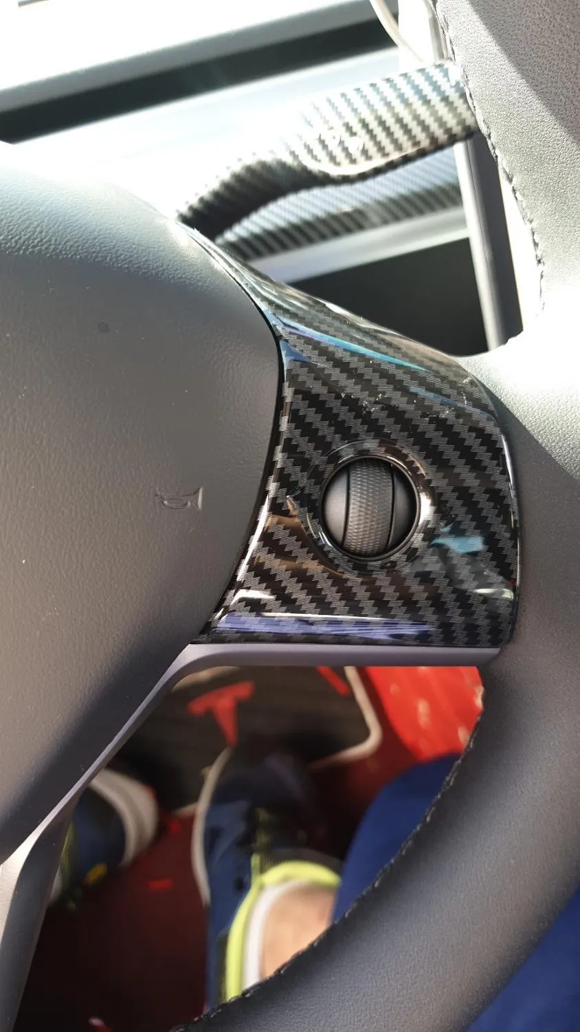 3 piece carbon fibre look ABS plastic steering wheel trim set for Tesla Model 3 with logo