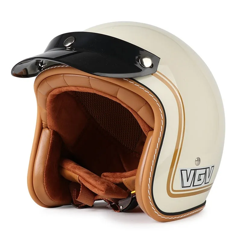 3C certified retro motorcycle helmet in matte black with ABS shell for adult commuting