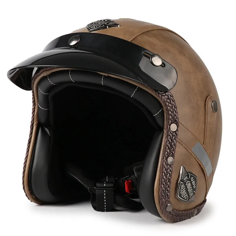 3C certified retro motorcycle helmet in matte black with ABS shell for adult commuting