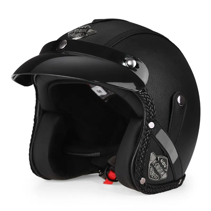 3C certified retro motorcycle helmet in matte black with ABS shell for adult commuting