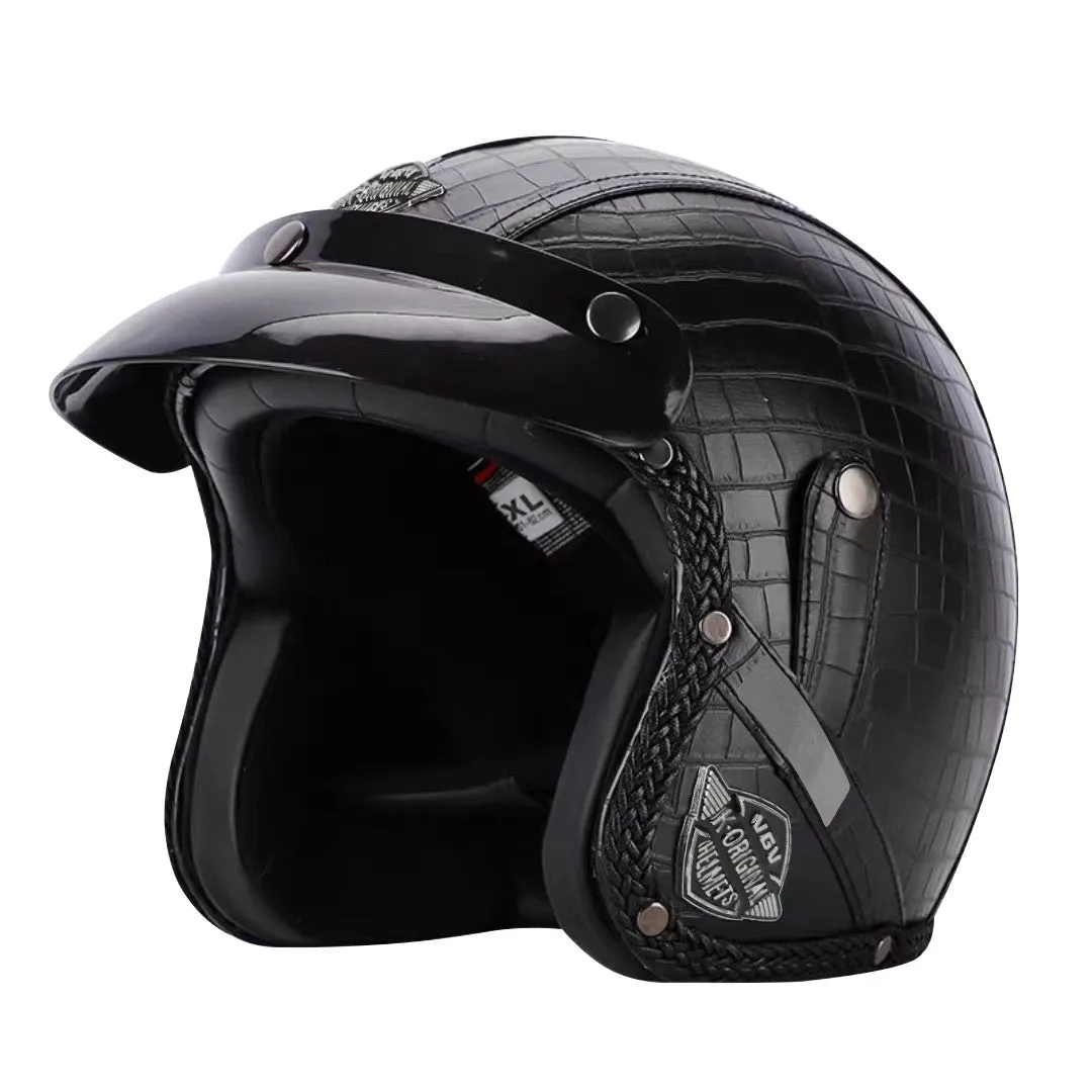 3C certified retro motorcycle helmet in matte black with ABS shell for adult commuting