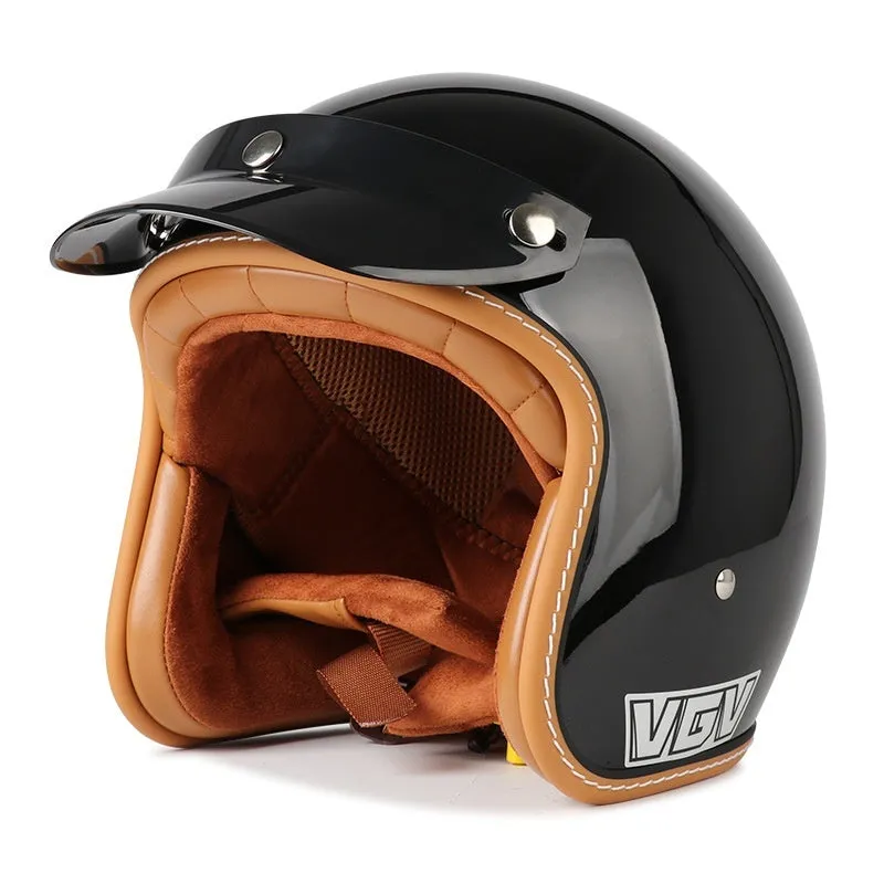 3C certified retro motorcycle helmet in matte black with ABS shell for adult commuting
