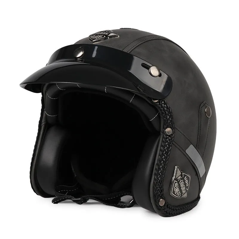3C certified retro motorcycle helmet in matte black with ABS shell for adult commuting